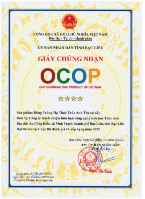 chứng nhận OCOP trà đông trùng hạ thảo